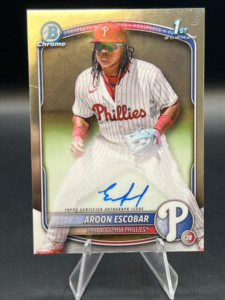 AROON ESCOBAR 2025 1st Bowman Chrome Prospect On-Card AUTO #CPA-AE Phillies