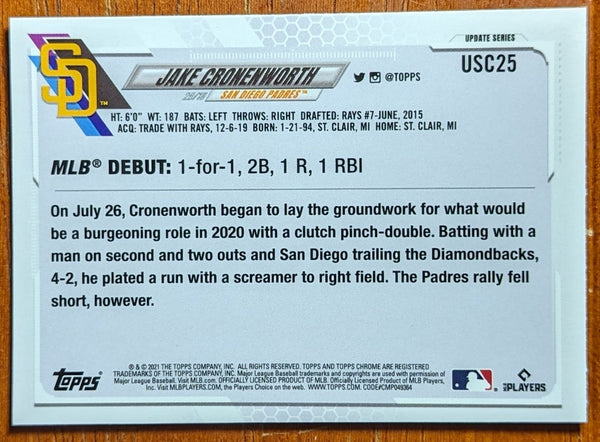 Jake Cronenworth 2021 Topps Chrome RC Rookie Baseball Card 