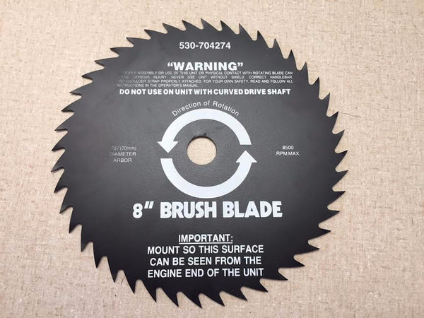 530-704274 Weed Eater 8" Brush Blade.  Center Hole .787"(20mm) 8500 RPM Max for straight shaft trimmers.