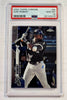 A PSA graded 2020 Topps Chrome baseball card of Luis Robert, showing him batting in a black and white Chicago White Sox uniform, encapsulated in a clear plastic grading holder.