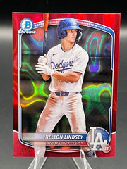 2025 Bowman Chrome Prospect Kellon Lindsey Red Lava Refractor #1/5 Dodgers