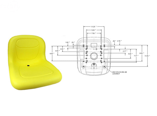 Rotary 13343. 15" HIGH BACK SEAT YELLOW JOHN DEERE AM131157