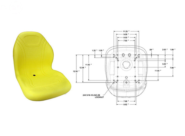 Rotary 13358. 20" HIGH BACK SEAT YELLOW JOHN DEERE TCA13830.