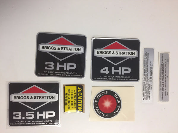 491082 Decal Kit, Briggs and Stratton NOS Engine Stickers 3HP, 3.5HP, 4HP
